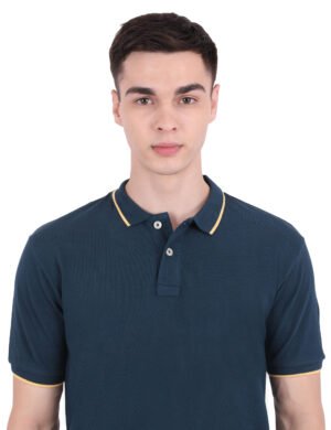 Piqué Polo Shirt with Contrast Tipping - Navy/Mustard